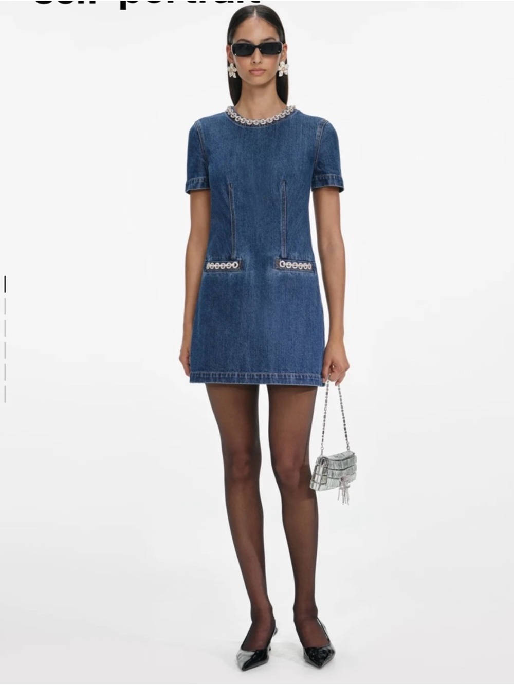Self-Portrait Indigo Crystal Trim Mini Dress NWT Size 2 - Picture 1 of 10